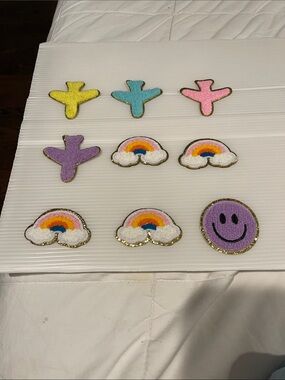 Kids Pastel Rainbow & Smiley Fabric Patches - Set of 9